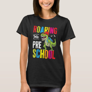 Roaring Into Preschool Dinosaur Teacher Pre K Back T-Shirt