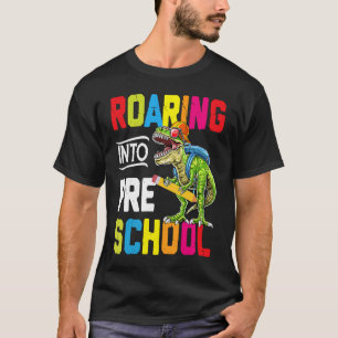 Roaring Into Preschool Dinosaur Teacher Pre K Back T-Shirt