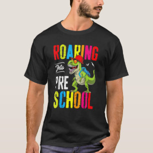 Roaring Into Preschool Dinosaur Teacher Pre K Back T-Shirt