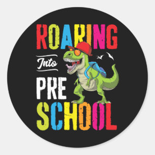 Roaring Into Preschool Dinosaur Teacher Pre K Byck Classic Round Sticker