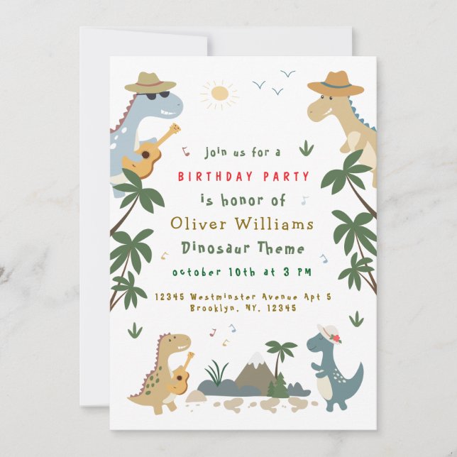 Roaring Jurassic Kids Prehistoric Party Fun Invitation (Front)