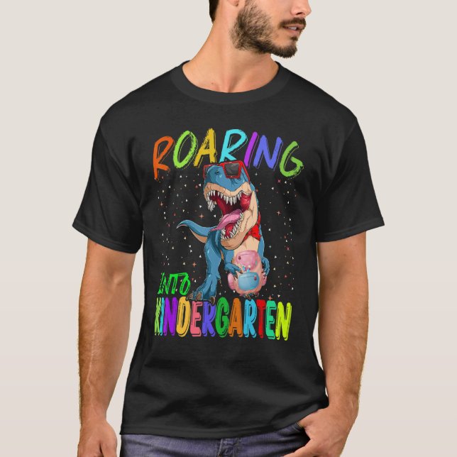 Roaring Kindergarten Dinosaur Backpack Back To Sch T-Shirt (Front)