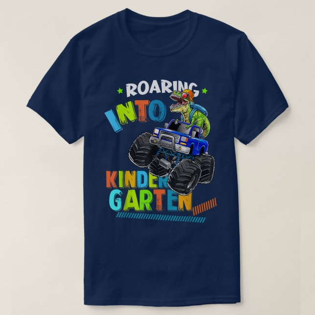 Roaring Kindergarten Dinosaur Monster Truck Back t T-Shirt (Design Front)
