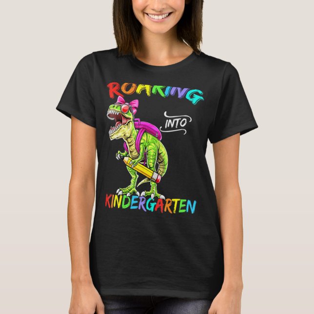 Roaring Kindergarten Dinosaur T Rex Back to School T-Shirt (Front)