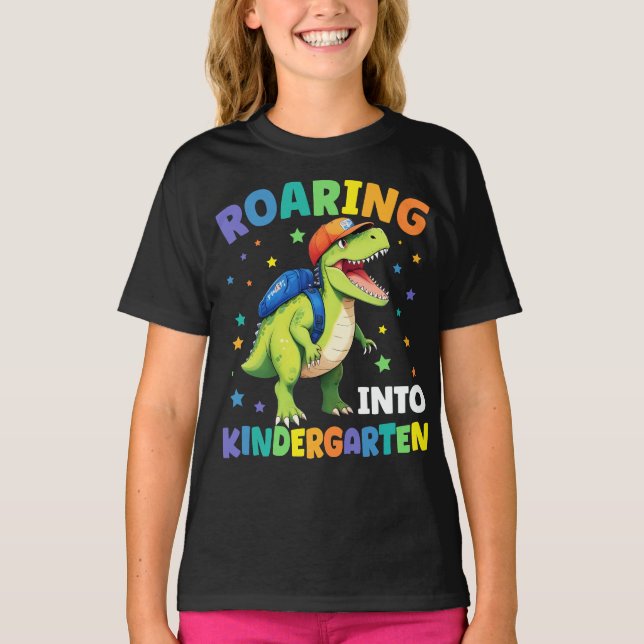 Roaring Kindergarten Dinosaur T Rex Back To School T-Shirt (Front)