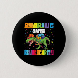Roaring Kindergarten Dinosaur T Rex Byck To School 6 Cm Round Badge
