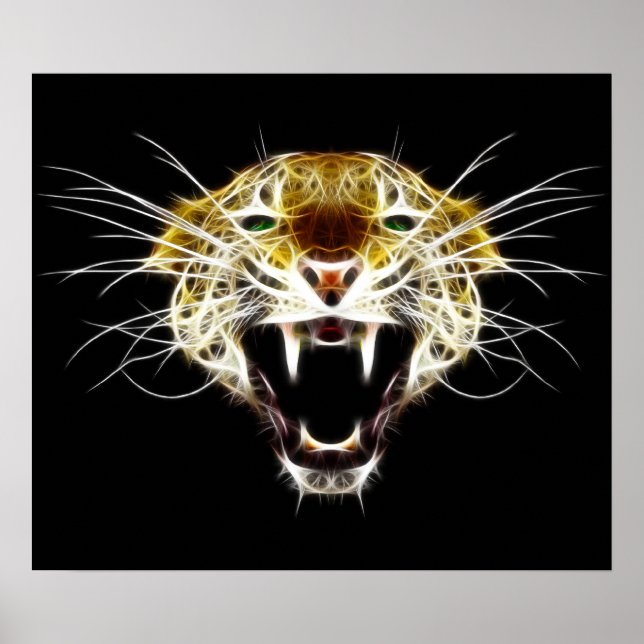 Roaring Leopard Head Cat Poster (Front)