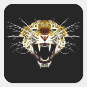 Roaring Leopard Head Cat Square Sticker