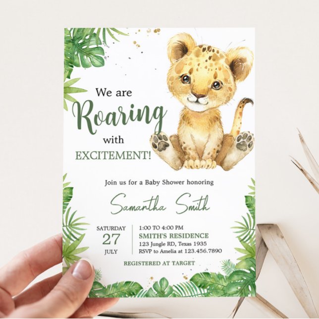 Roaring Lion Baby Shower  Invitation (Roaring with Excitement Lion Baby Shower Invitation)