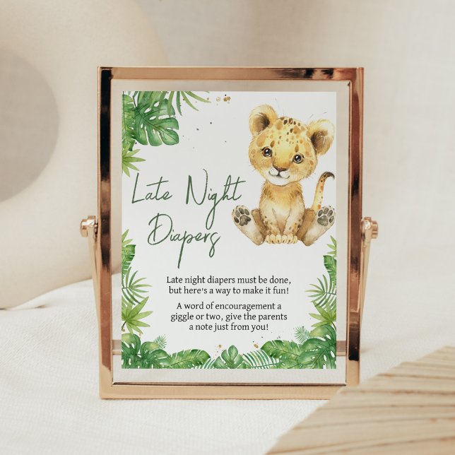 Roaring Lion Baby Shower Late Night Diapers Poster (Roaring with Excitement Lion Baby Shower Late Night Diapers Sign)