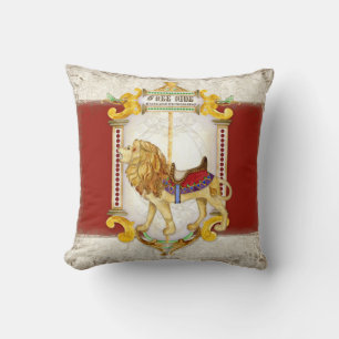 Roaring Lion Brass Ring, Circus Carousel Vintage Cushion