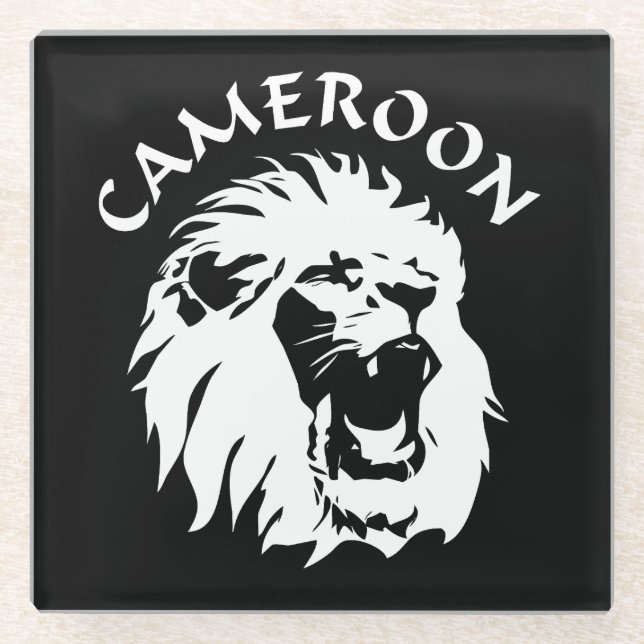 Roaring Lion Face - Cameroon Glass Coaster (Front)