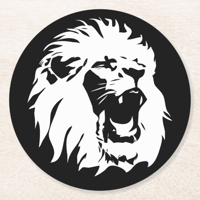Roaring Lion Face Round Paper Coaster (Front)
