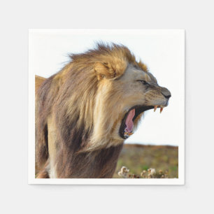 Roaring lion full of teeth  napkin