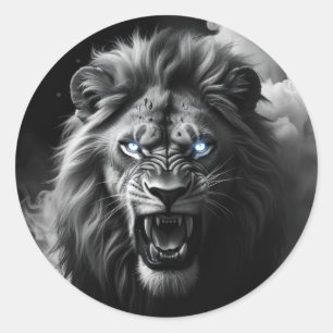 Roaring Lion Head Digital Painting Classic Round Sticker