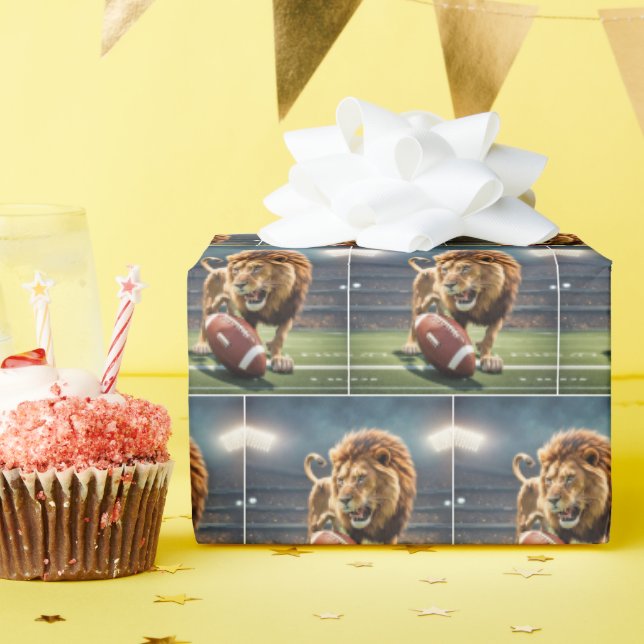 Roaring Lion In Football Stadium Wrapping Paper (Birthday Party)