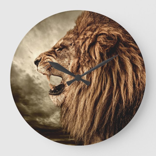 Roaring Lion: Majestic Vintage Art. Large Clock (Front)