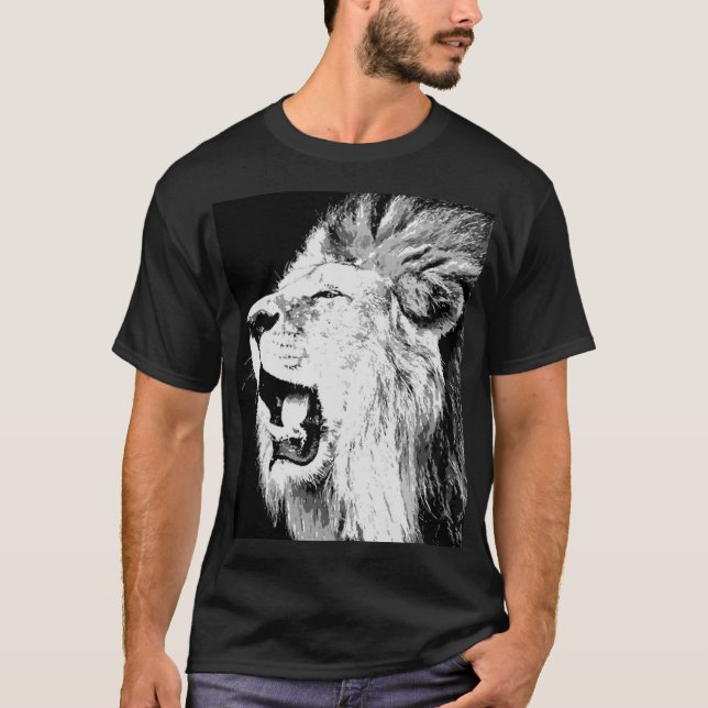 Roaring Lion Pop Art Black Colour T-Shirt (Front)
