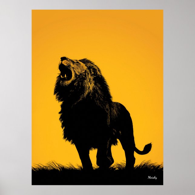 Roaring Lion Poster – Black Silhouette on Yellow (Front)