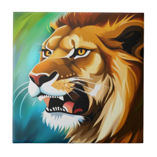 Roaring Lion Side Posed Portrait-57566 Ceramic Tile