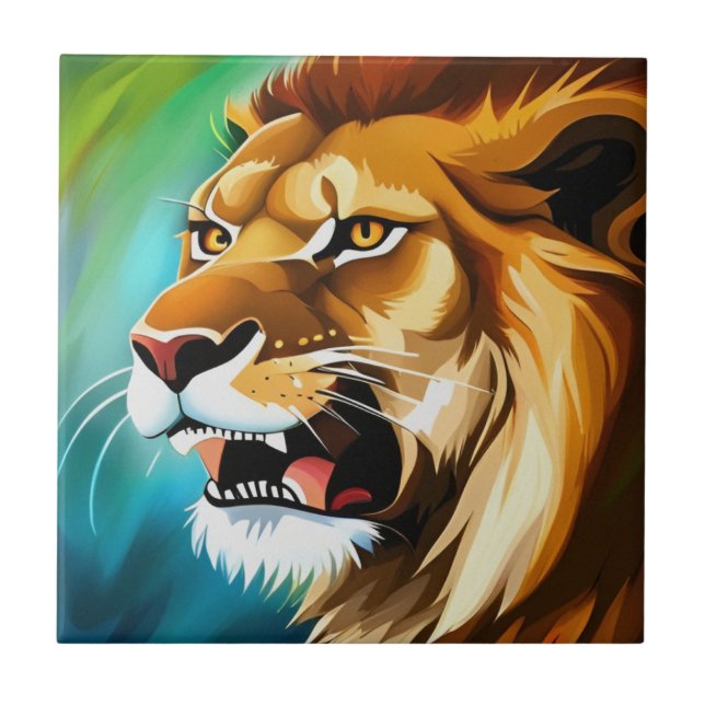 Roaring Lion Side Posed Portrait-57566 Ceramic Tile (Front)