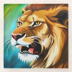 Roaring Lion Side Posed Portrait-57566 Glass Coaster