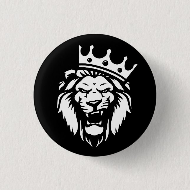 Roaring lion with crown 3 cm round badge (Front)