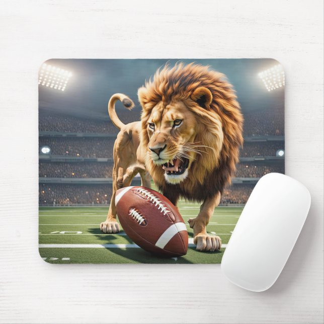 Roaring Lion With Football Mouse Pad (With Mouse)