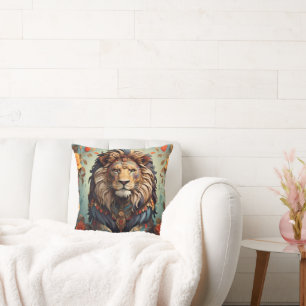 Roaring Majesty: Lion Illustration Cushion