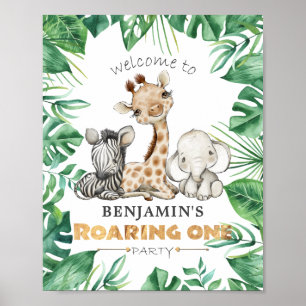 Roaring One Jungle Safari 1st Birthday Party Poster