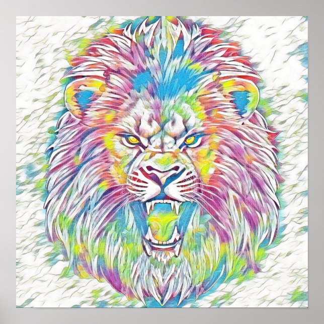 Roaring Pastel Rainbow Lion Art  Poster (Front)