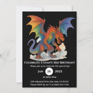 Roaring Rainbow Dragon Birthday Invitation