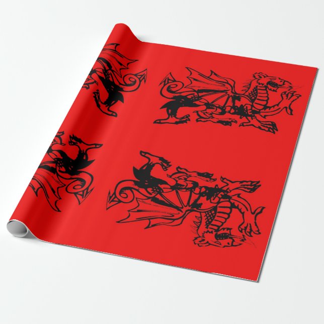 Roaring Red Welsh dragon of Wales.  Wrapping Paper (Unrolled)