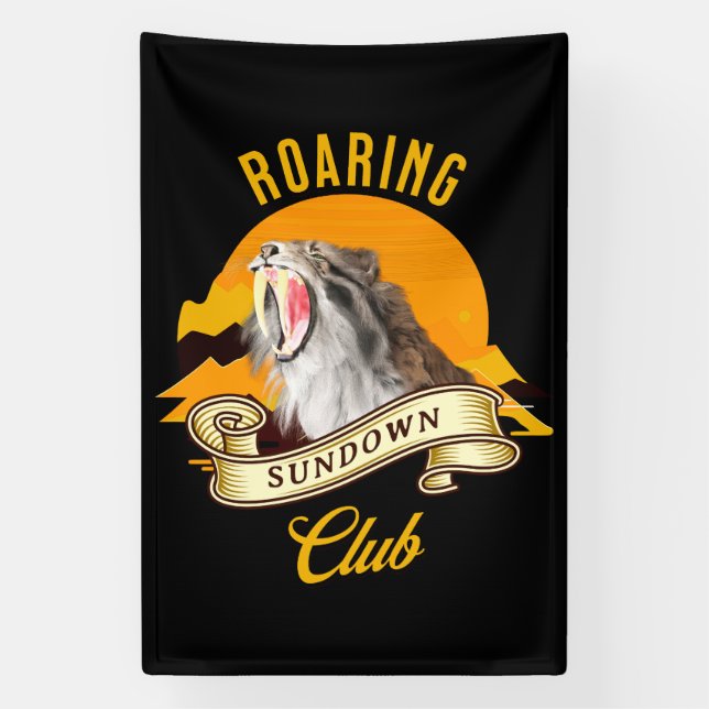 Roaring Sundown Club Sabertooth Tiger Banner (Vertical)