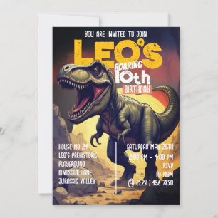 Roaring T Rex Dinosaur 10th Birthday Bash Party Invitation