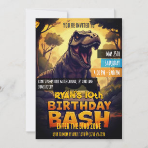 Roaring T Rex Dinosaur Birthday Bash Party Invitation
