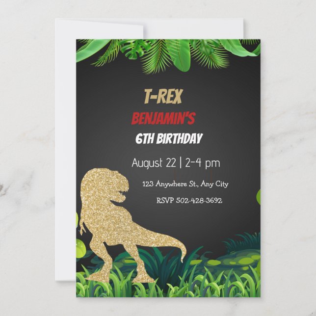 Roaring T-Rex Dinosaur Birthday Party  Invitation (Front)