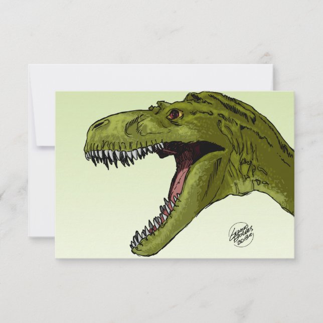 Roaring T-Rex Dinosaur by Geraldo Borges Invitation (Front)