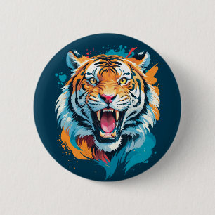 Roaring Tiger Face 6 Cm Round Badge