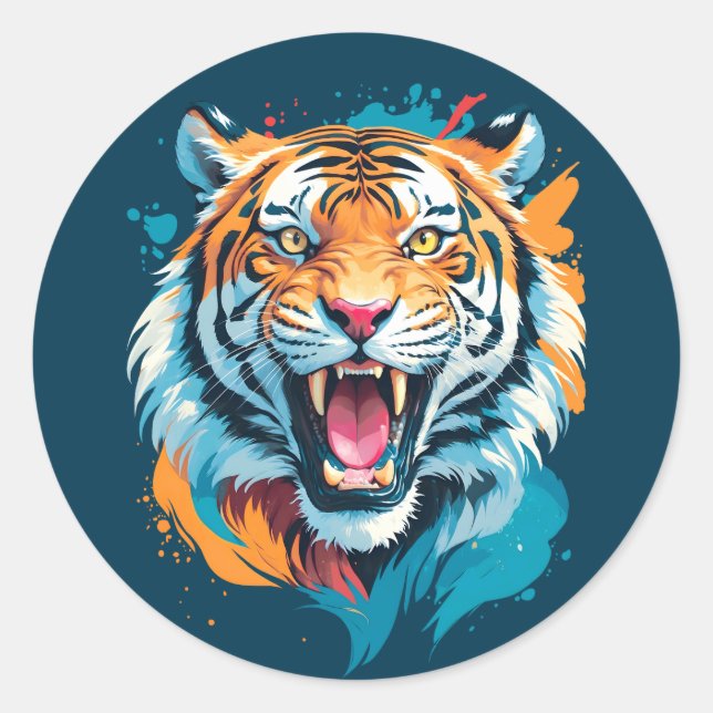 Roaring Tiger Face Classic Round Sticker (Front)
