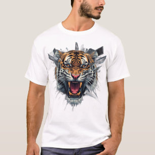 Roaring Tiger Head Shattered Glass Artwork T-Shirt