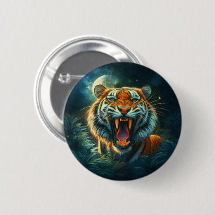Roaring Tiger Moonlit Jungle 6 Cm Round Badge