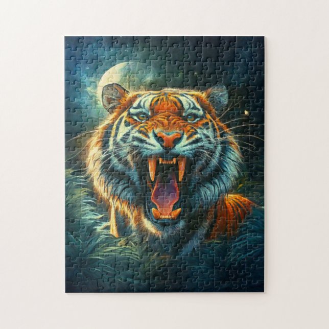 Roaring Tiger Moonlit Jungle Jigsaw Puzzle (Vertical)