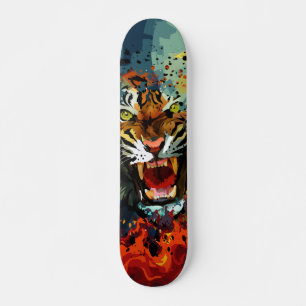 Roaring Tiger Paint Fire Street Art Power Design Skateboard