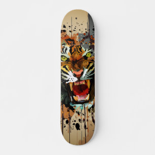 Roaring Tiger Paint Splatter Minimal Urban Art Skateboard