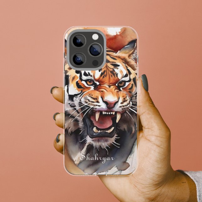 Roaring Tiger Watercolor Personalise Jungle Animal Case-Mate iPhone Case (Creator Uploaded)