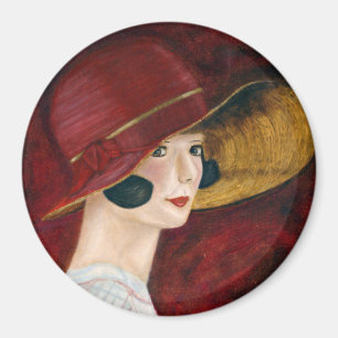 Roaring Twenties 1920s Flapper Girl in Red Hat Magnet