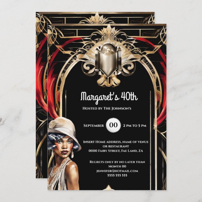 Roaring twenties african american flapper 1920's invitation (Front/Back)