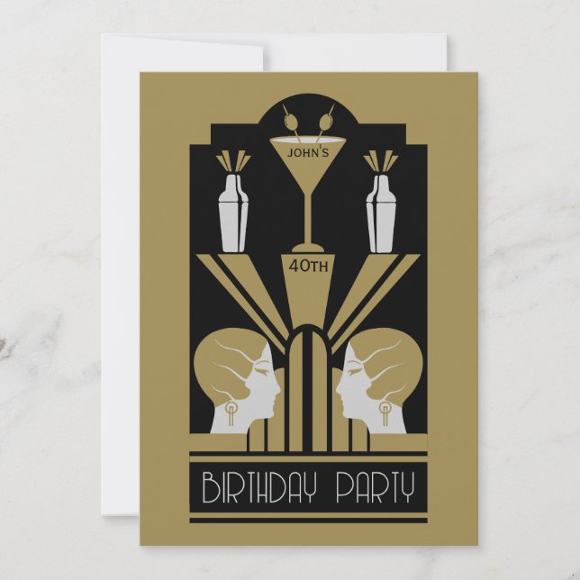 Roaring Twenties Art Deco Birthday  Invitation (Front)