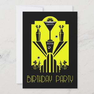 Roaring Twenties Art Deco Gangster Birthday Invitation